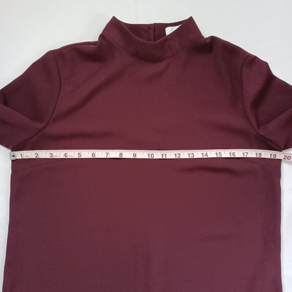 14th & Union Dressy Top Blouse Shirt Dark Red Bell Sleeve Mock Neck Boxy Size S - Picture 11 of 12